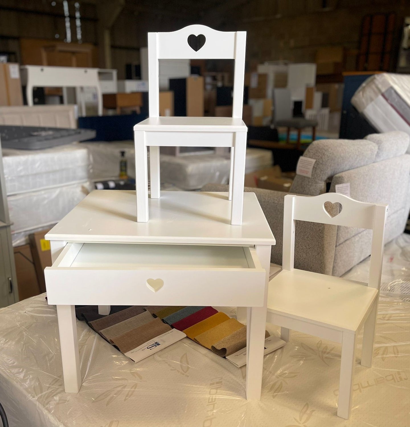 Assembled Mia Kids Table & 2 Chairs - White